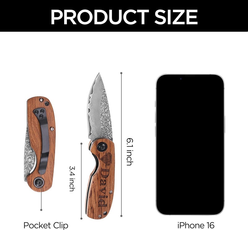 C.light 3D Personalized Pocket Knife, 67-Layer Damascus Steel Blade, Personalized Christmas Gift for him, Dad, husband, Custom Engraved Folding Knife for Camping, Hunting, Outdoors – Gift for Father’s Day - Image 4